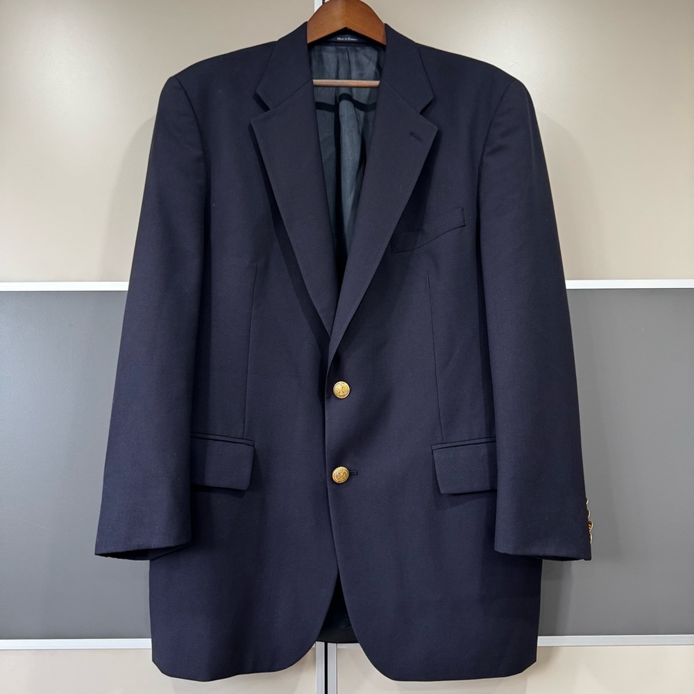 Vtg Chaps Ralph Lauren Blazer Sport Coat Mens 44 Navy Blue Gold Buttons Nautical